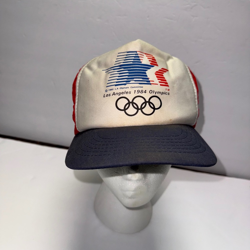 Vtg Adidas Trucker Hat Men White Red Blue 1980 /84 Los Angeles Olympics Vintage